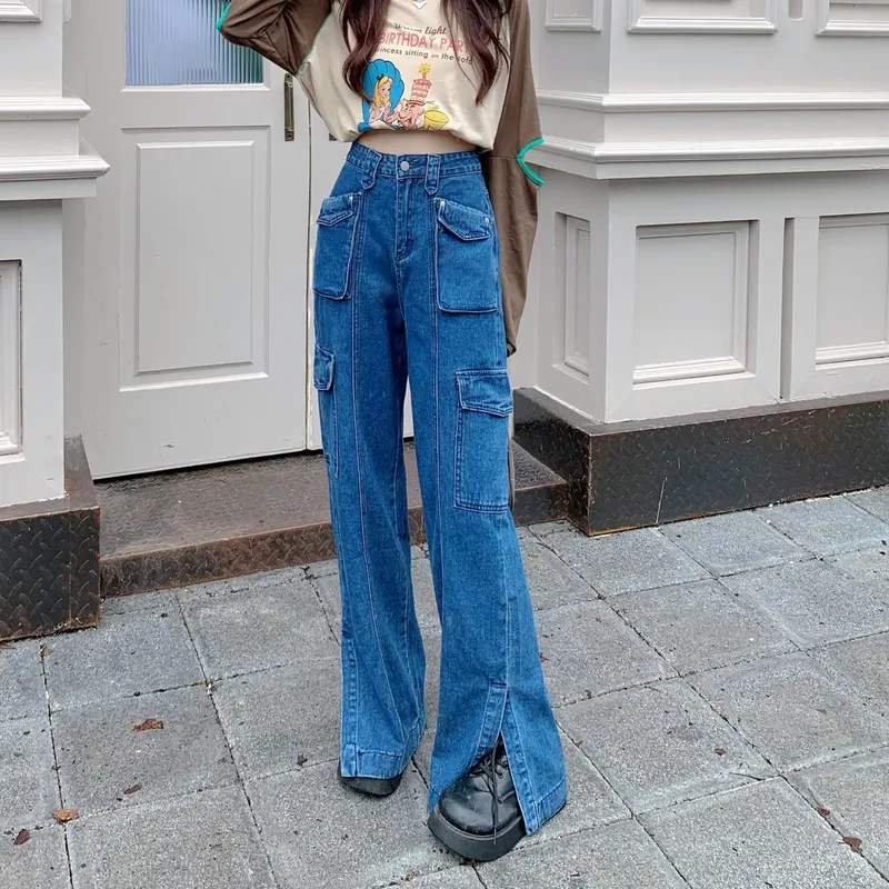 Wide-Leg High-Rise Multi-Pocket Jeans — Product details 1