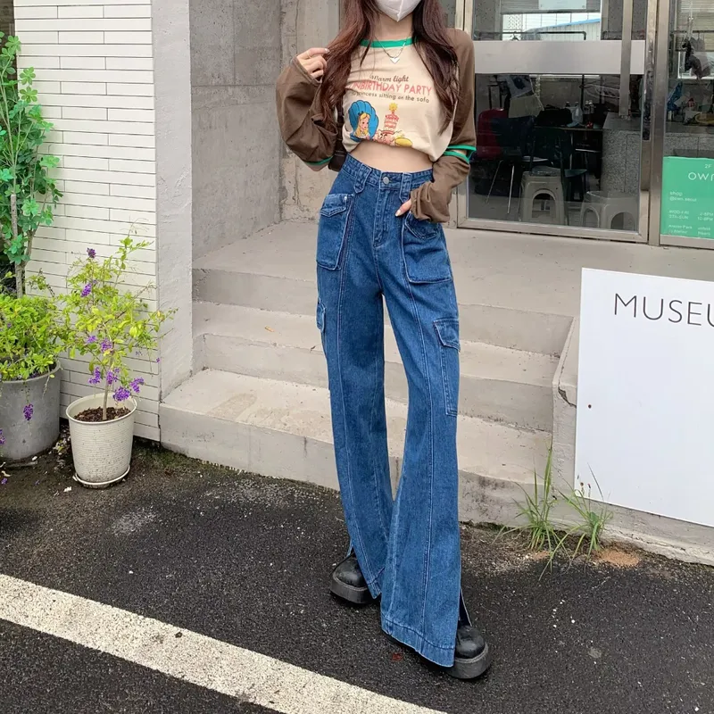 Wide-Leg High-Rise Multi-Pocket Jeans — view 1