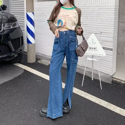 Wide-Leg High-Rise Multi-Pocket Jeans — view 4