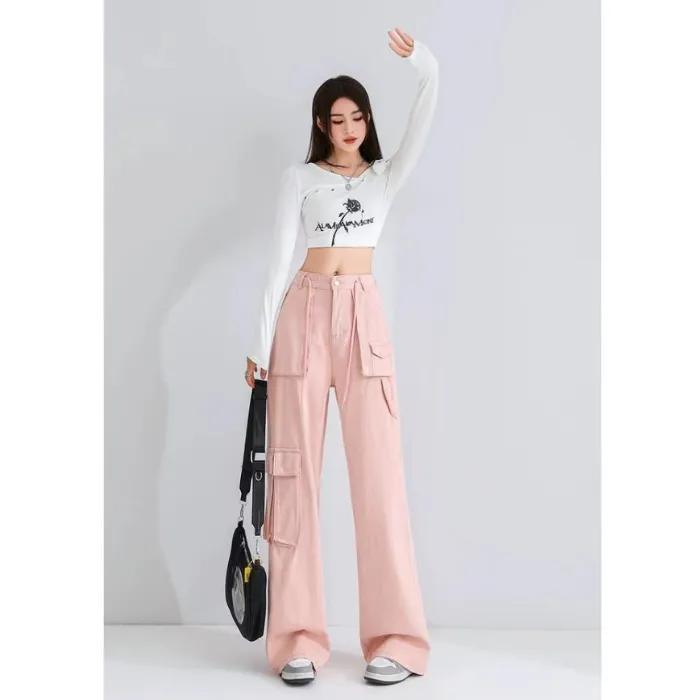 Wide-Leg High-Rise Multi-Pocket Cargo Pants — view 1