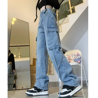 Wide-Leg Low-Rise Washed Jeans — LX-JN-006