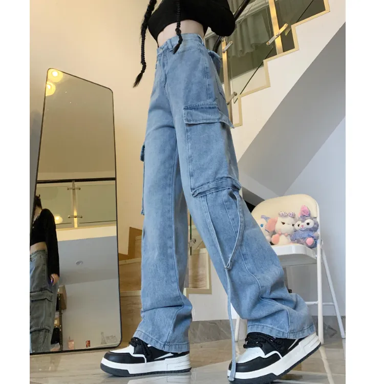 Wide-Leg Low-Rise Washed Jeans — view 1