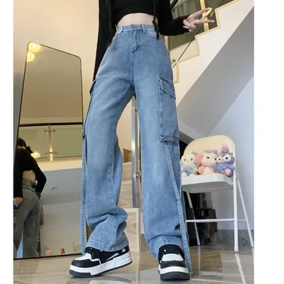 Wide-Leg Low-Rise Washed Jeans — view 3
