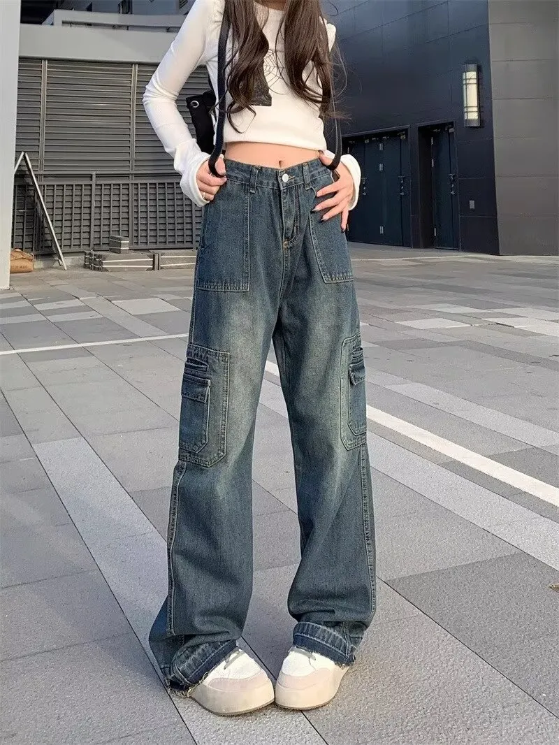 Jeans de pierna ancha, de tiro alto, con lavado vintage para mujer — Detalles del producto 5
