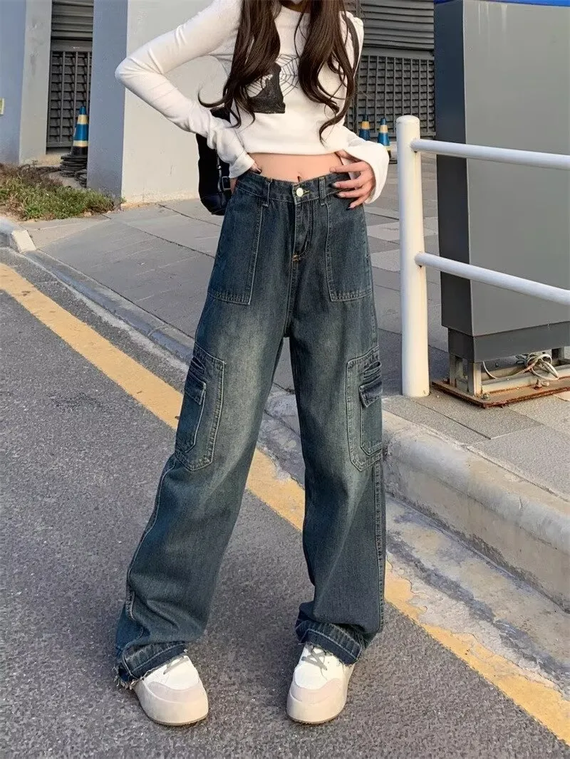 Jeans de pierna ancha, de tiro alto, con lavado vintage para mujer — Detalles del producto 7
