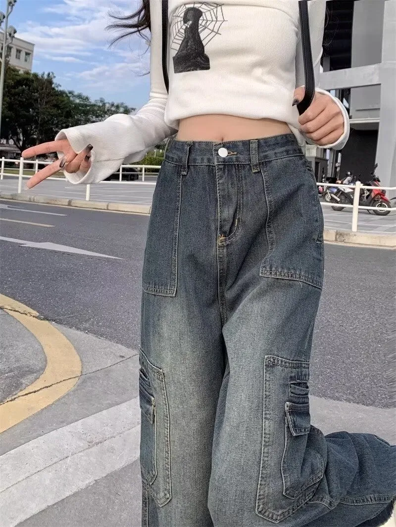 Jeans de pierna ancha, de tiro alto, con lavado vintage para mujer — Detalles del producto 10