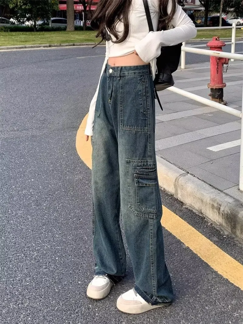 Jeans de pierna ancha, de tiro alto, con lavado vintage para mujer — Detalles del producto 11