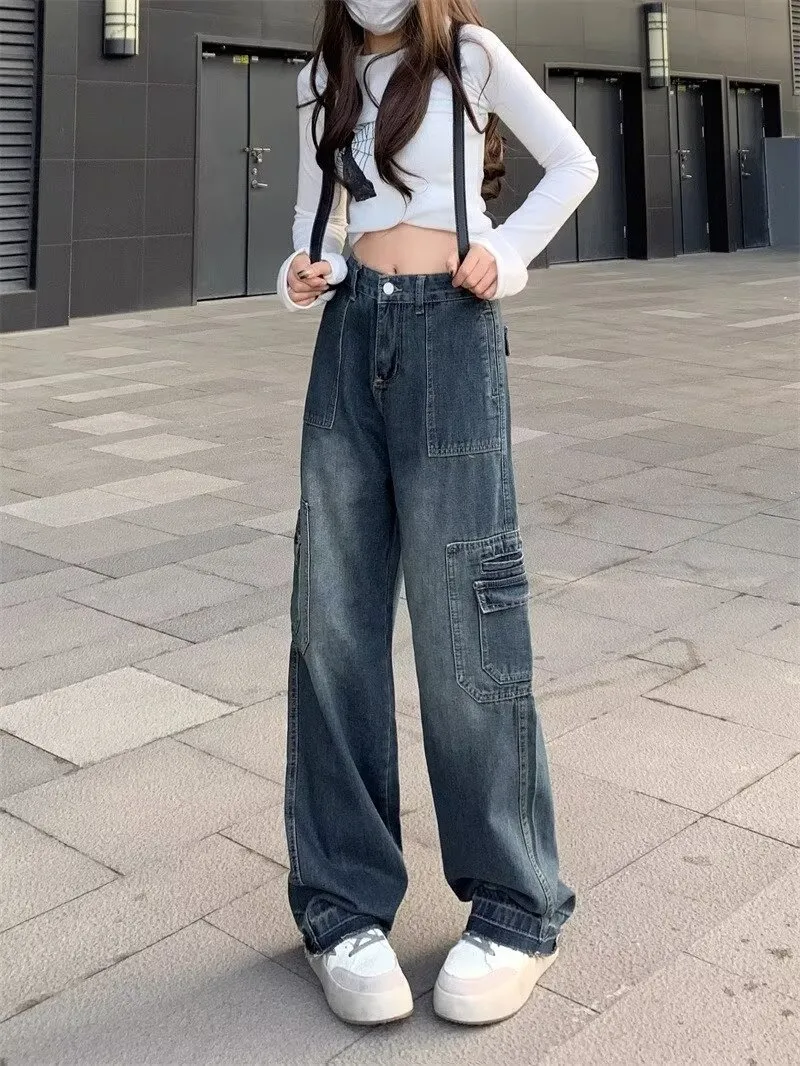 Jeans de pierna ancha, de tiro alto, con lavado vintage para mujer — Detalles del producto 13