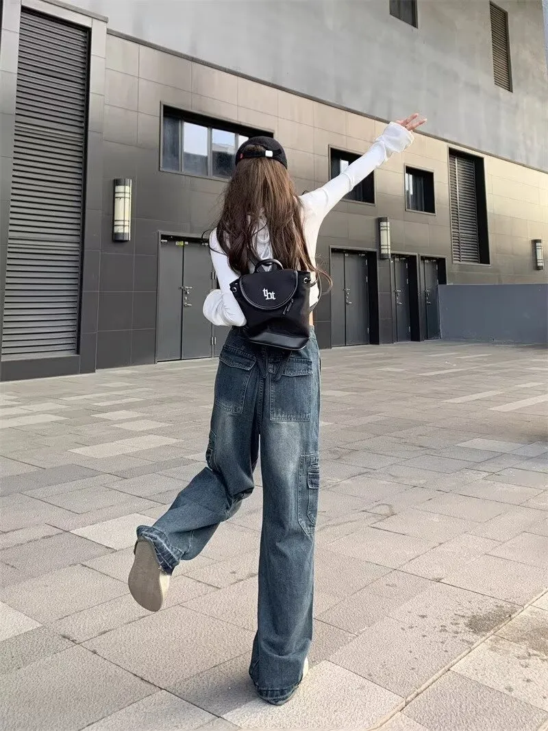 Jeans de pierna ancha, de tiro alto, con lavado vintage para mujer — Detalles del producto 14