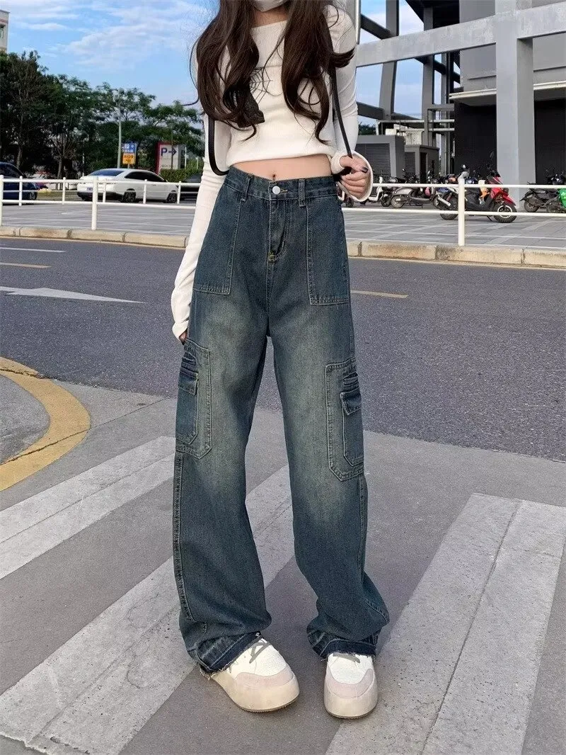 Jeans de pierna ancha, de tiro alto, con lavado vintage para mujer — Detalles del producto 15