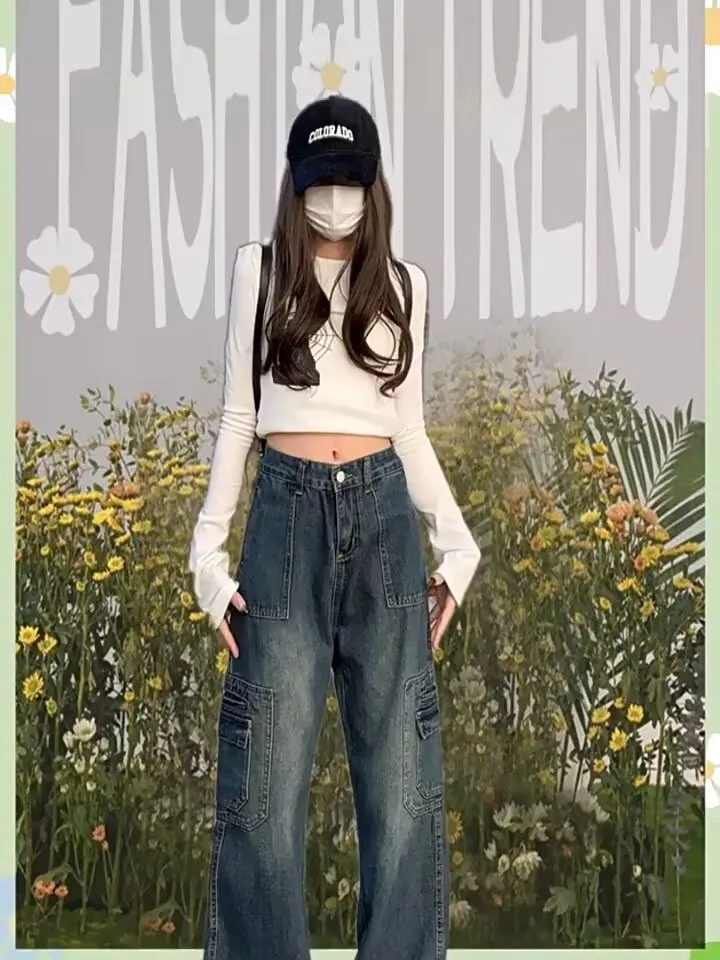 Jeans de pierna ancha, de tiro alto, con lavado vintage para mujer — Detalles del producto 16
