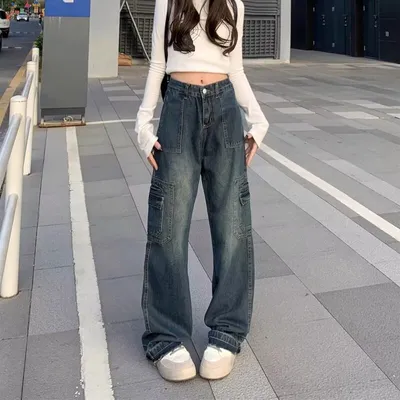 Wide-Leg High-Rise Vintage Wash Jeans — LX-JN-007