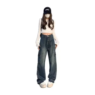 Jeans de pierna ancha, de tiro alto, con lavado vintage para mujer — view 4