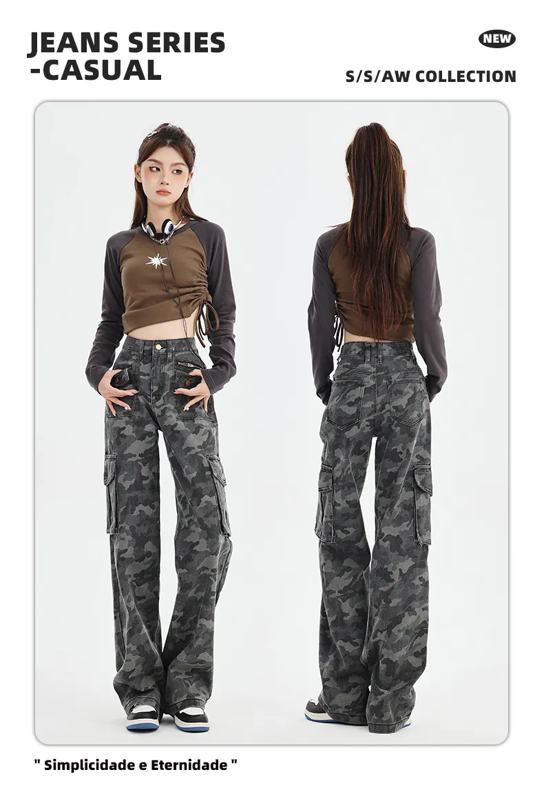 Wide-Leg Camo Multi-Pocket Jeans — Product details 1