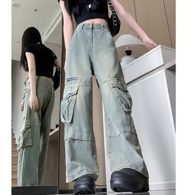 Wide-Leg Vintage Wash Multi-Pocket Jeans — LX-JN-009