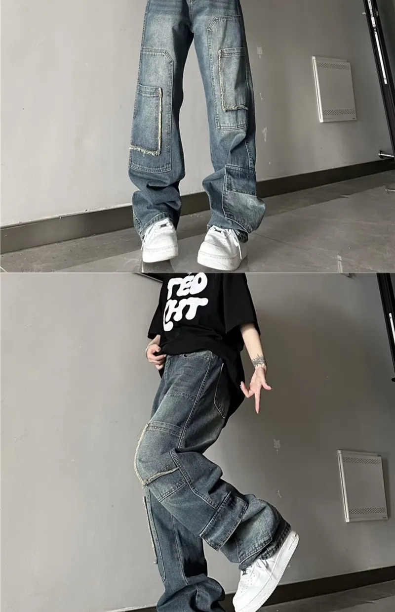Wide-Leg Washed Multi-Pocket Jeans — Product details 2
