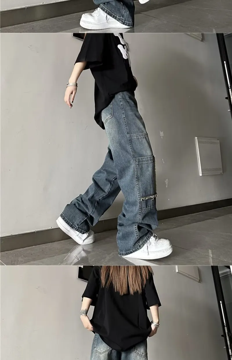 Wide-Leg Washed Multi-Pocket Jeans — Product details 3