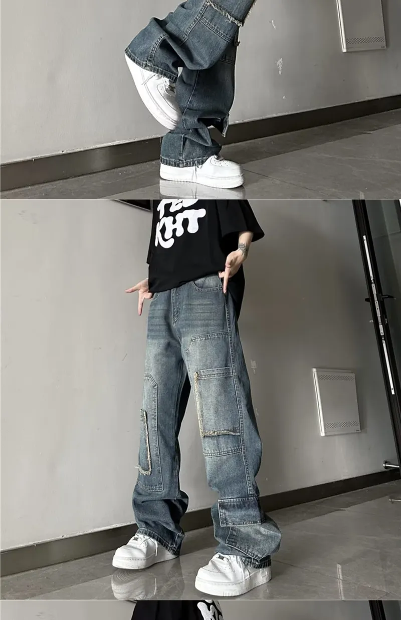 Wide-Leg Washed Multi-Pocket Jeans — Product details 6
