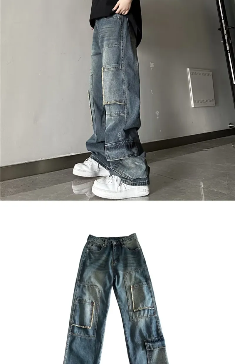 Wide-Leg Washed Multi-Pocket Jeans — Product details 8