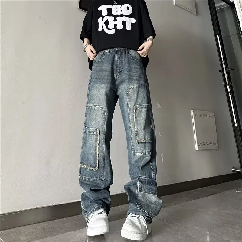 Wide-Leg Washed Multi-Pocket Jeans — view 1