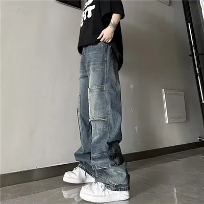 Wide-Leg Washed Multi-Pocket Jeans — view 4