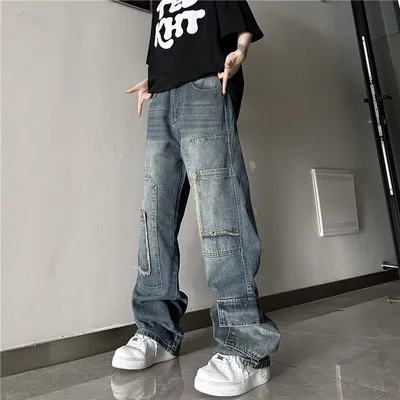 Wide-Leg Washed Multi-Pocket Jeans — view 5