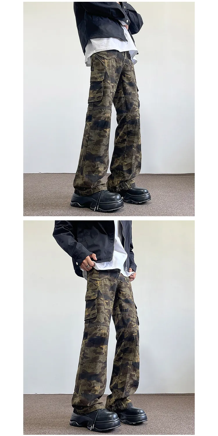 Jeans de corte recto, de camuflaje, multibolsillo para hombre — Detalles del producto 4
