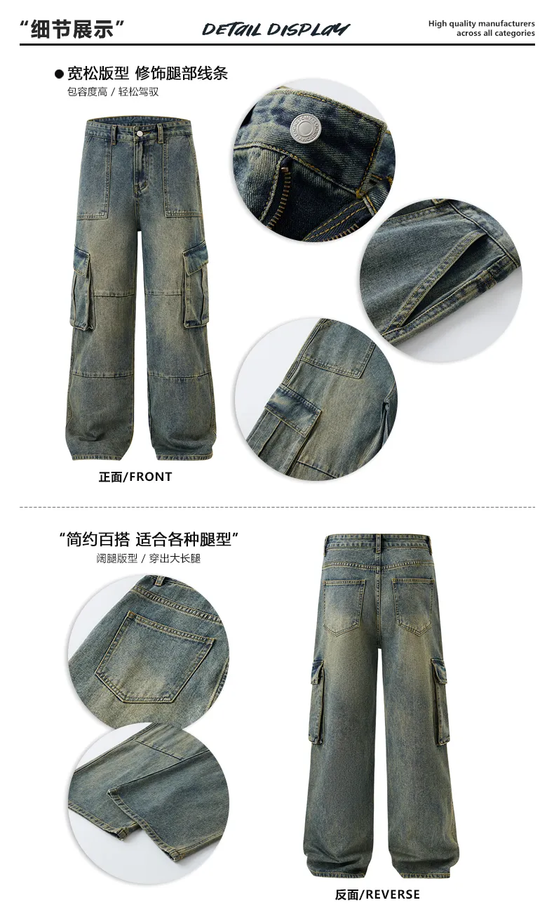 Jeans de corte recto, con lavado, multibolsillo para hombre — Detalles del producto 3