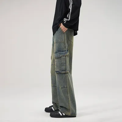 Jeans de corte recto, con lavado, multibolsillo para hombre — view 4