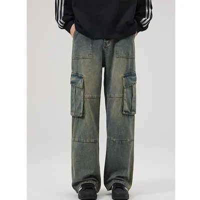 Jeans de corte recto, con lavado, multibolsillo para hombre — view 6