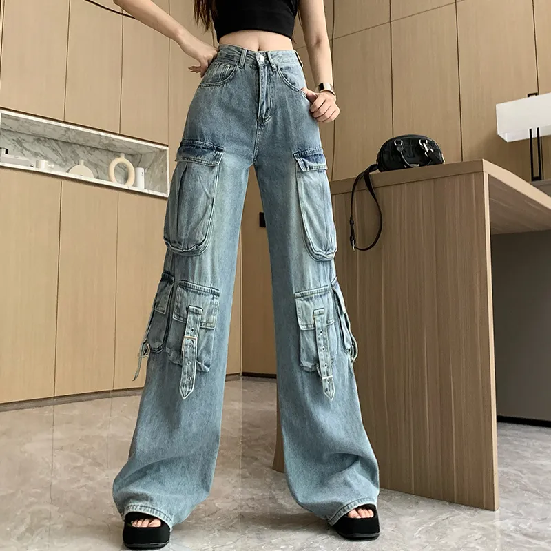 Wide-Leg High-Rise Multi-Pocket Jeans — view 1