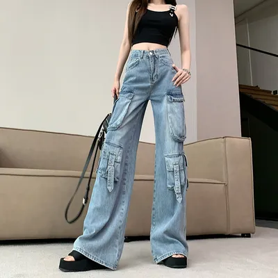 Wide-Leg High-Rise Multi-Pocket Jeans — view 3
