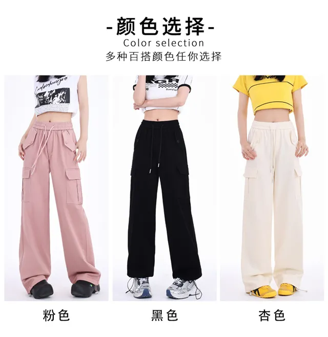 Pantalón Cargo de pierna ancha, de tiro alto, multibolsillo para mujer — Detalles del producto 9