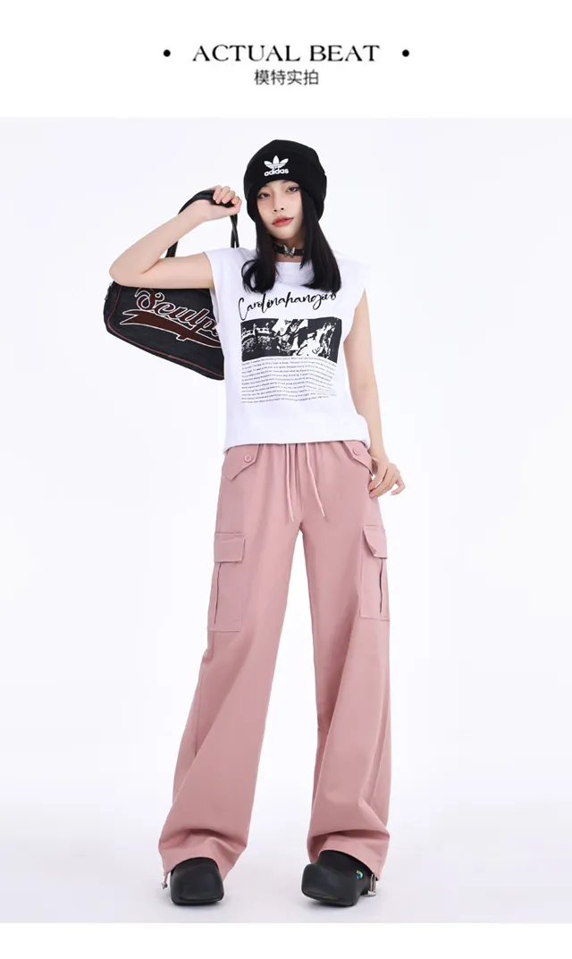 Pantalón Cargo de pierna ancha, de tiro alto, multibolsillo para mujer — Detalles del producto 11