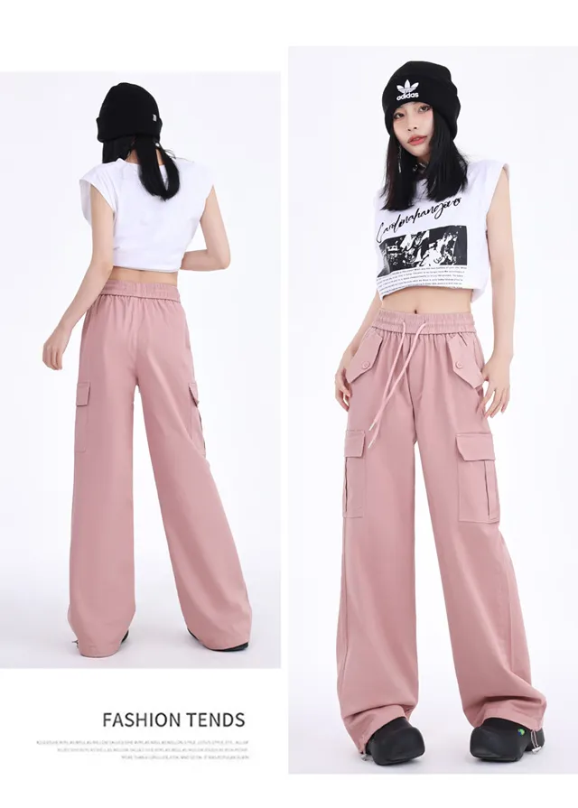 Pantalón Cargo de pierna ancha, de tiro alto, multibolsillo para mujer — Detalles del producto 13