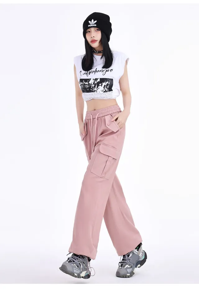Pantalón Cargo de pierna ancha, de tiro alto, multibolsillo para mujer — Detalles del producto 16