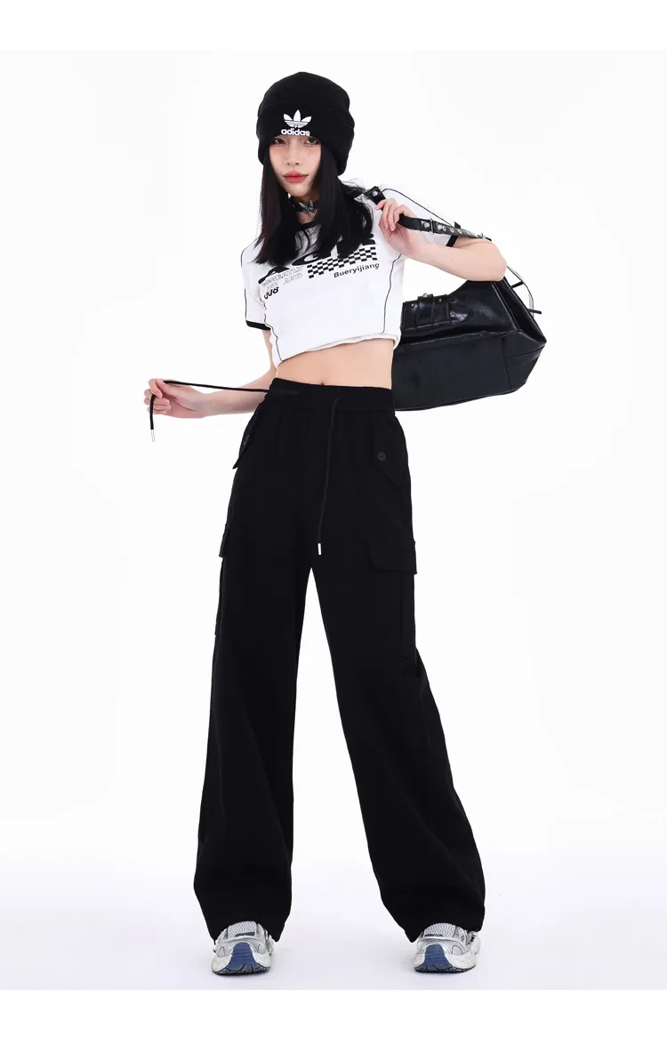 Pantalón Cargo de pierna ancha, de tiro alto, multibolsillo para mujer — Detalles del producto 17