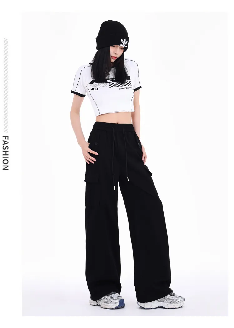 Pantalón Cargo de pierna ancha, de tiro alto, multibolsillo para mujer — Detalles del producto 18