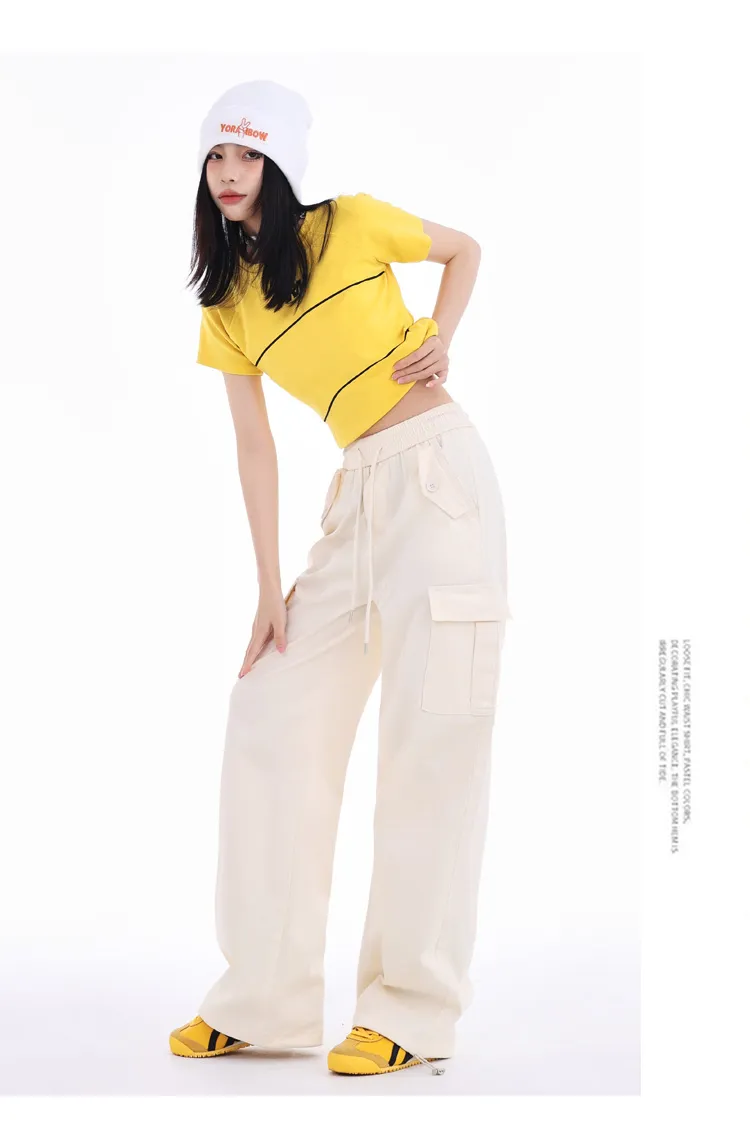 Pantalón Cargo de pierna ancha, de tiro alto, multibolsillo para mujer — Detalles del producto 24