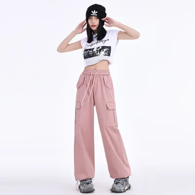 Pantalón Cargo de pierna ancha, de tiro alto, multibolsillo para mujer — view 4
