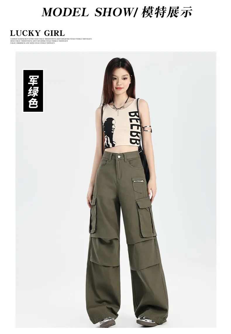Pantalón Cargo de pierna ancha, multibolsillo para mujer — Detalles del producto 1