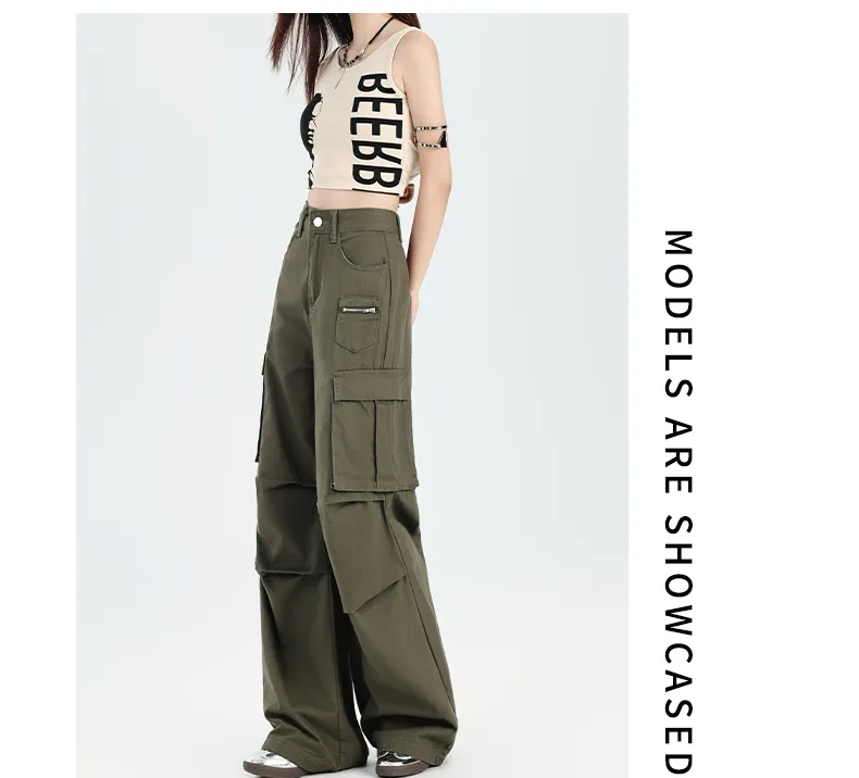 Pantalón Cargo de pierna ancha, multibolsillo para mujer — Detalles del producto 2