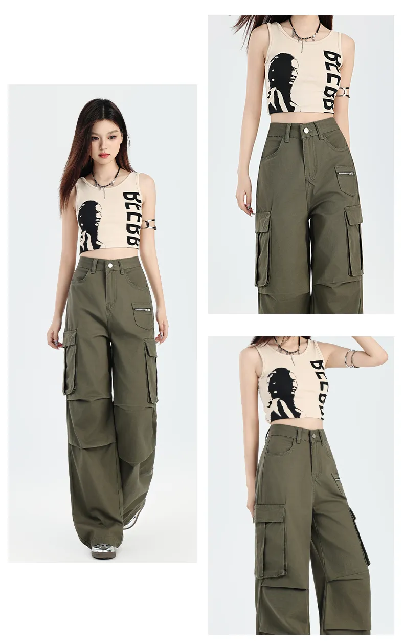 Pantalón Cargo de pierna ancha, multibolsillo para mujer — Detalles del producto 4