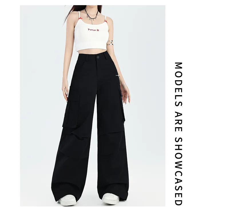 Pantalón Cargo de pierna ancha, multibolsillo para mujer — Detalles del producto 7