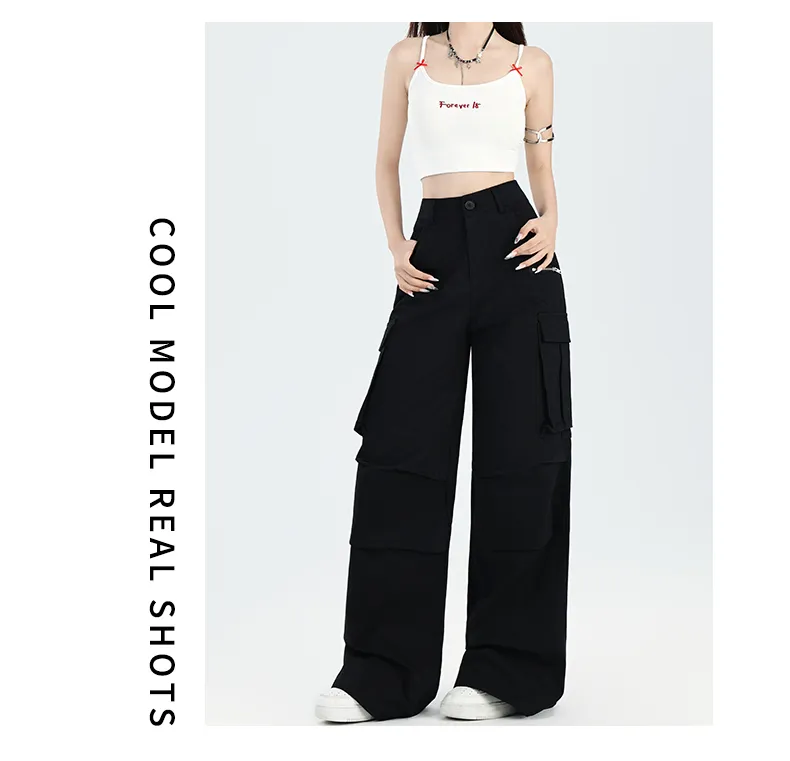 Pantalón Cargo de pierna ancha, multibolsillo para mujer — Detalles del producto 8