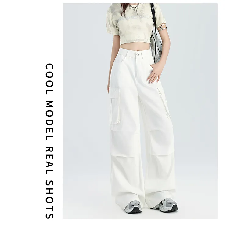 Pantalón Cargo de pierna ancha, multibolsillo para mujer — Detalles del producto 13