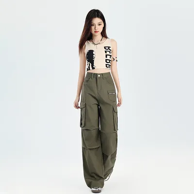 Pantalón Cargo de pierna ancha, multibolsillo para mujer — view 3