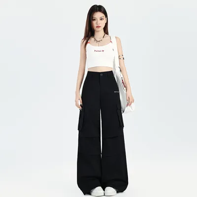 Pantalón Cargo de pierna ancha, multibolsillo para mujer — view 7