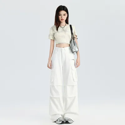 Pantalón Cargo de pierna ancha, multibolsillo para mujer — view 9