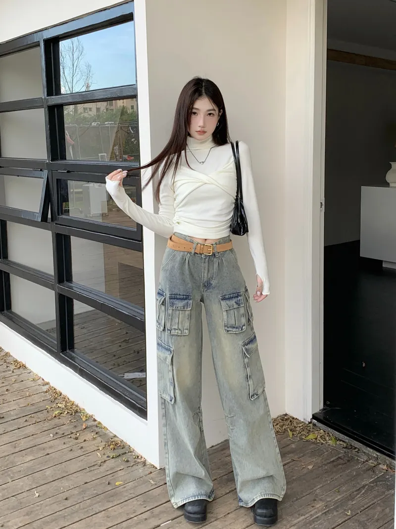 Wide-Leg Low-Rise Washed Cargo Pants — Product details 9